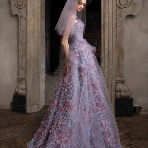 👑Fairy Tale Lilac Purple Ruffled Gown Flower Tulle Dress👑 - Picture 3 of 9